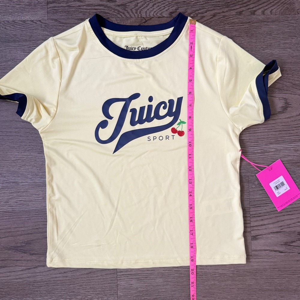 Juicy Couture Sport Cherry Baby Tee Ringer Crop Top Lemonade Yellow Size S NWT - Picture 6 of 8